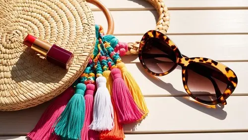 accessoires féminin lunettes soleil rouge à lèvres et sac