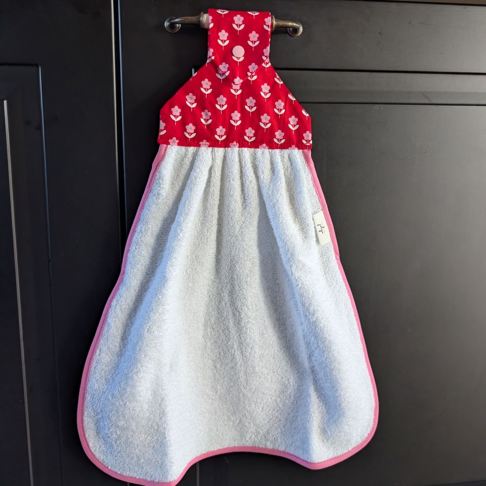 torchon essuie-mains fleurs rouges